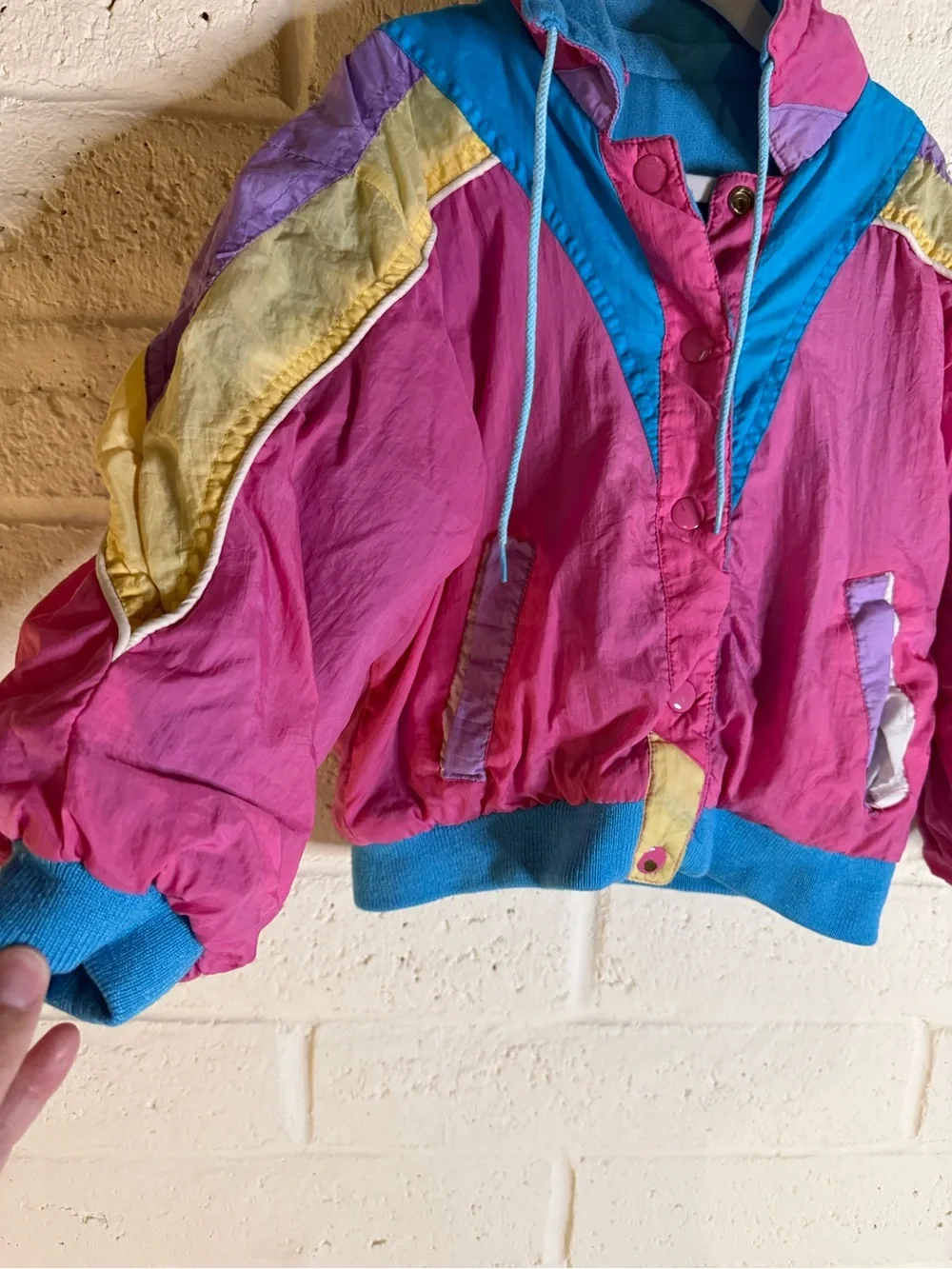80s/90s Vintage Colorblock Windbreaker Jacket Pink & Blue Reversible Size 4/5